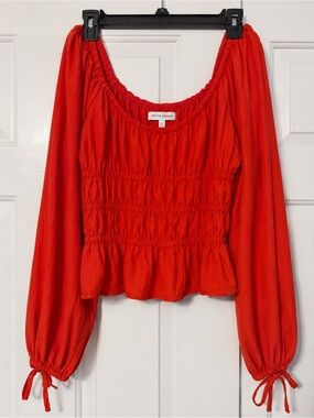 Better Unsaid  Red Long-Sleeve Peasant Blouse